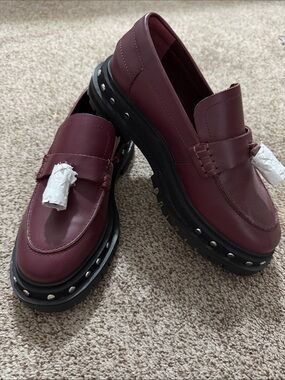 NEW Free People Burgundy Leather Platform Loafers